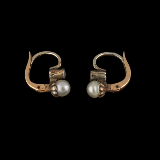 Par de Brincos em Ouro Amarelo e Branco com Pérolas