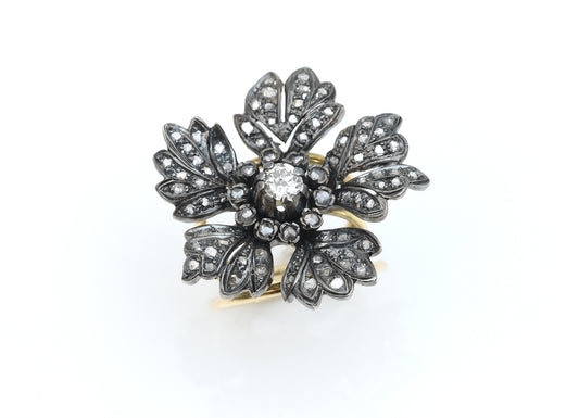 Diamond, silver and gold ring