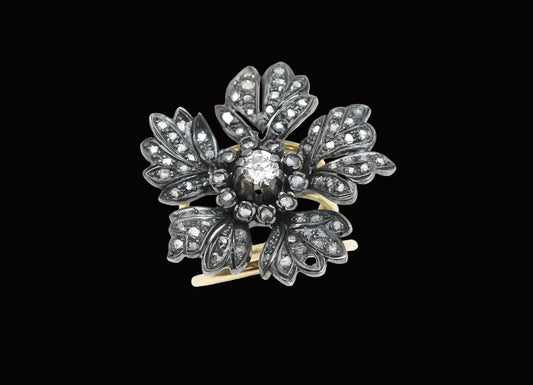 Diamond, silver and gold ring
