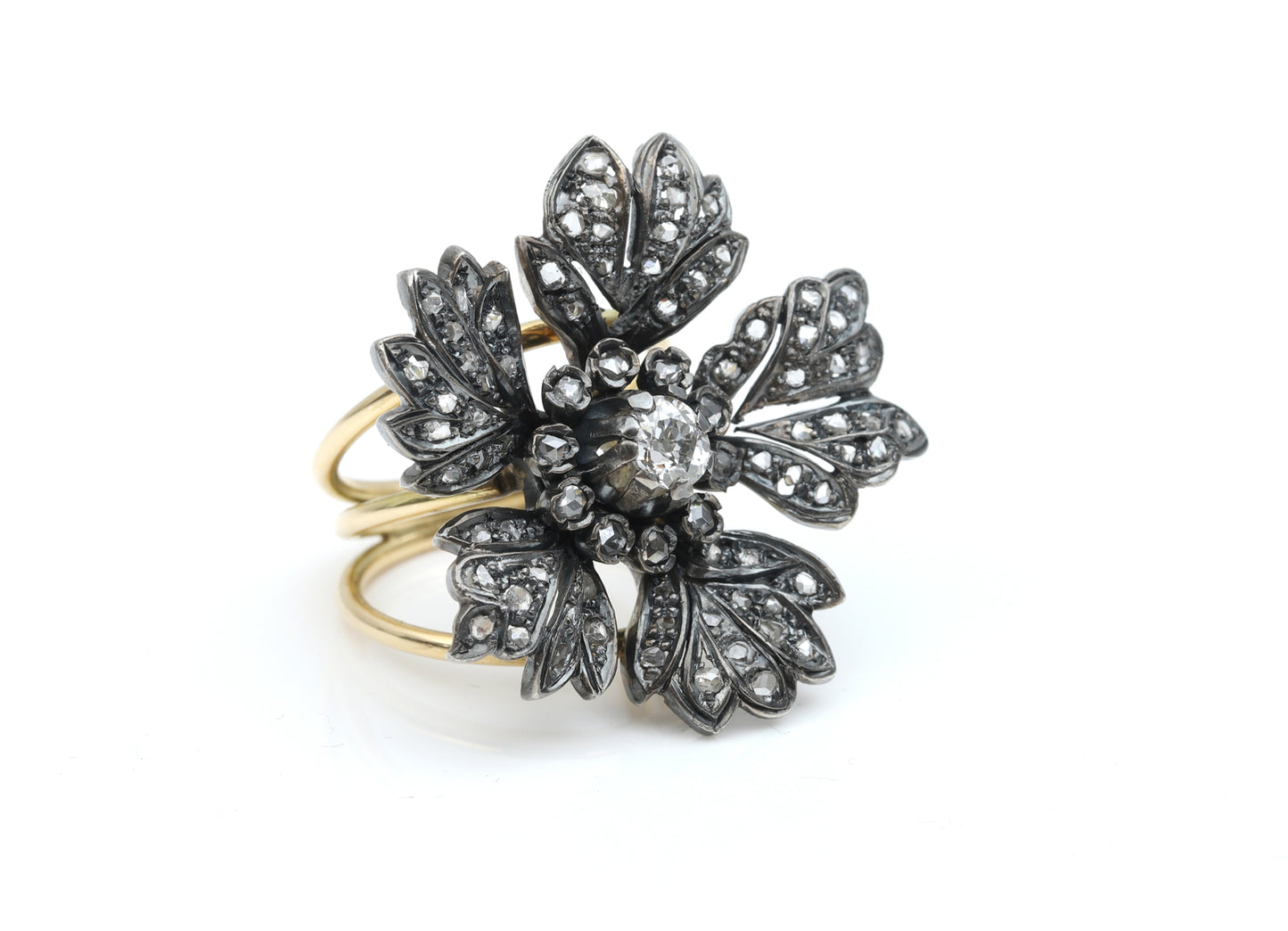 Diamond, silver and gold ring