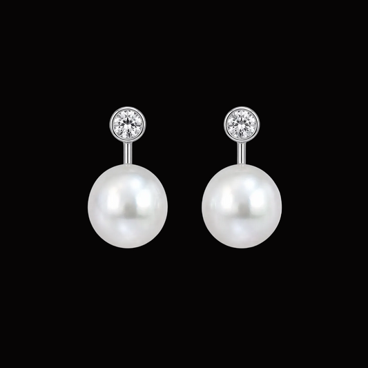 Brincos com pérola e diamantes