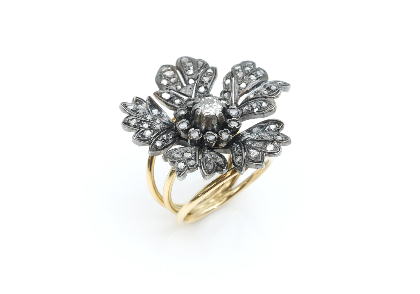 Diamond, silver and gold ring
