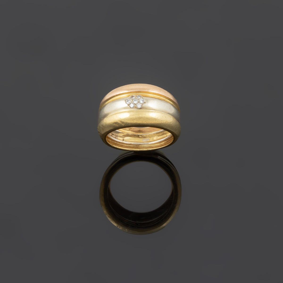 Anel em Ouro Tricolor e Diamantes