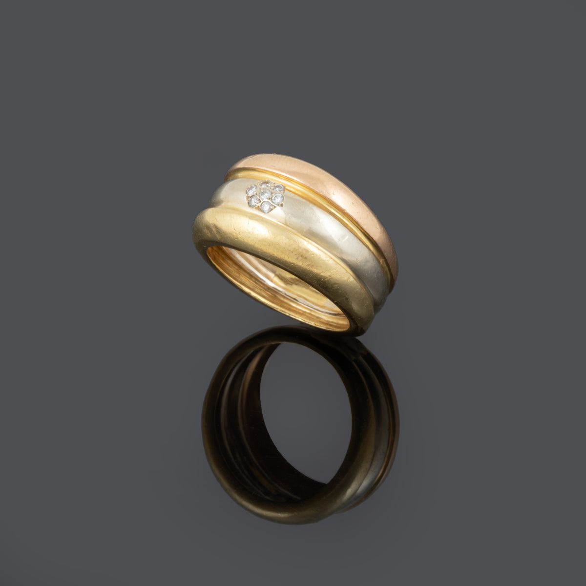 Anel em Ouro Tricolor e Diamantes