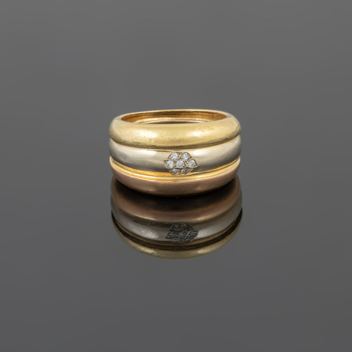 Anel em Ouro Tricolor e Diamantes