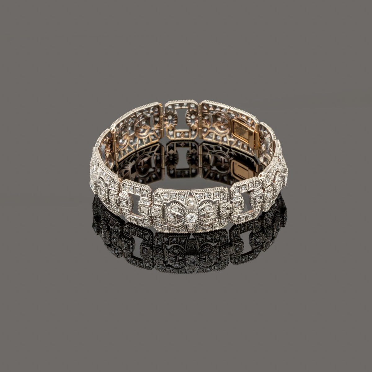 Pulseira Art Déco em Ouro e Prata com Diamantes
