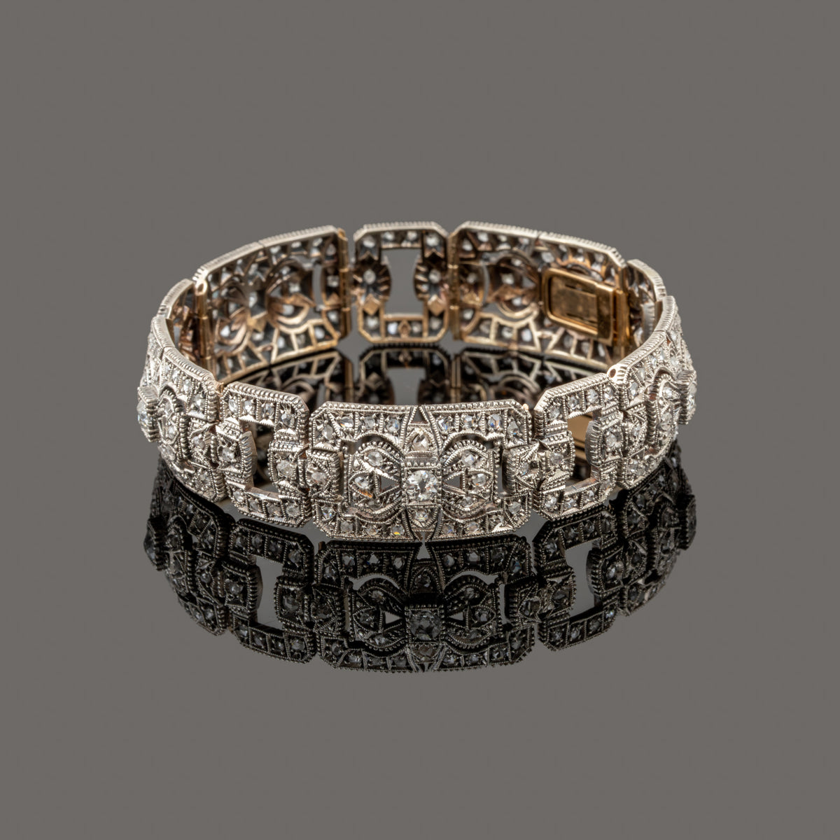 Pulseira Art Déco em Ouro e Prata com Diamantes